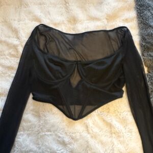 SHEIN Black Sheer Long Sleeve Mesh Crop Top